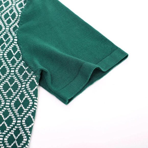 Men's Pure Green Viscose 70s Vintage Short Sleeve Contrast Knitted Polo Shirts - Picture 3 of 6